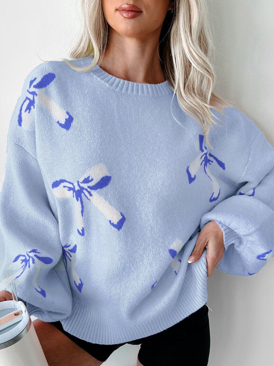 Bow Sweater Women Round Neck Long Sleeve Soft Knit Casual Oversized Pullover 57_18f940b1-068a-4146-a515-83258ec0bcbf STYLEINGER