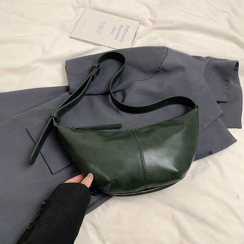 Large Leather Crescent Bags Women Zipper Adjustable Strap Purses Green 57_1b40c349-686f-40af-a3f6-ca86ff9abaf4 STYLEINGER
