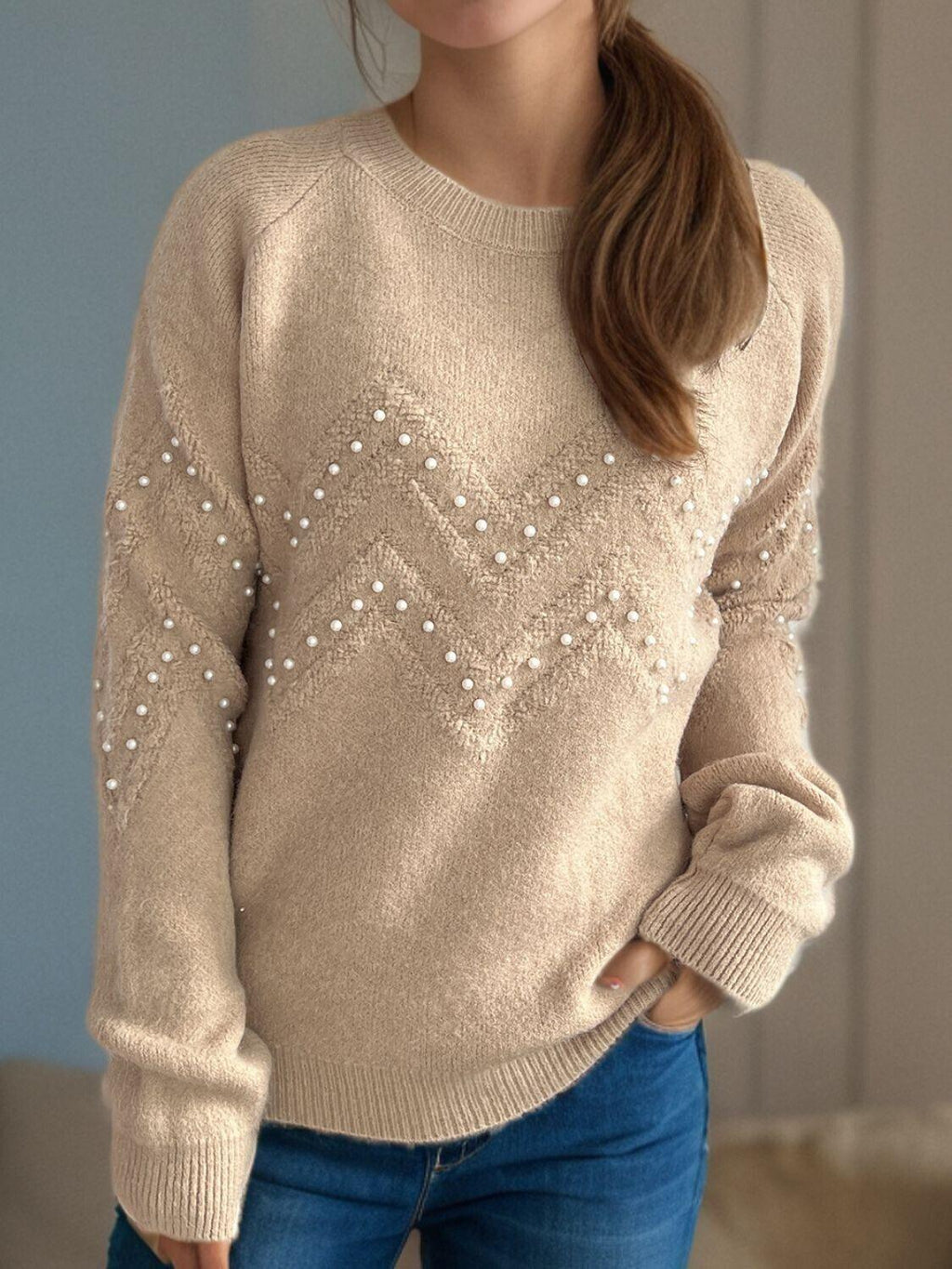 Women Pearl Beaded Sweater Geometric Pattern Round Neck Long Sleeve One Size 57_1de9a789-b59e-4638-9572-f5673573e776 STYLEINGER