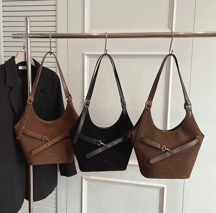 Large Faux Suede Soft Handbags Women's Belt Buckle Style Shoulder Bag Handbags 57_1e81ec0b-82a7-4480-a8cc-14cdc67f1507 STYLEINGER