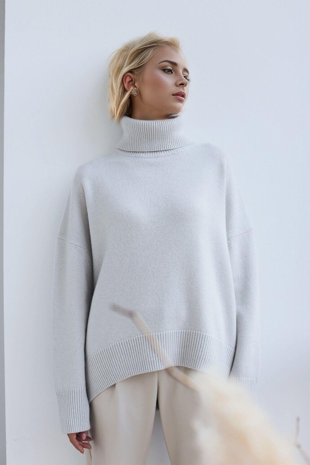 Basic Bae Turtleneck Sweater Women Solid Viscose Long Sleeve Oversized Knitwear