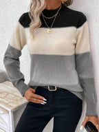Striped Women Sweater Color Block Mock Neck Long Sleeve Soft Acrylic Pullover 57_22dcd58f-986f-4503-8a3e-facff1250acb STYLEINGER