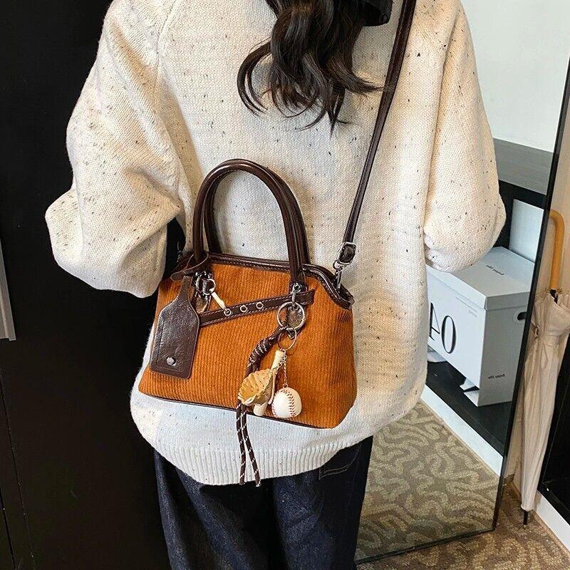 Tote Bags Small Small Corduroy Leather Patchwork With Rope Tassel Accessories