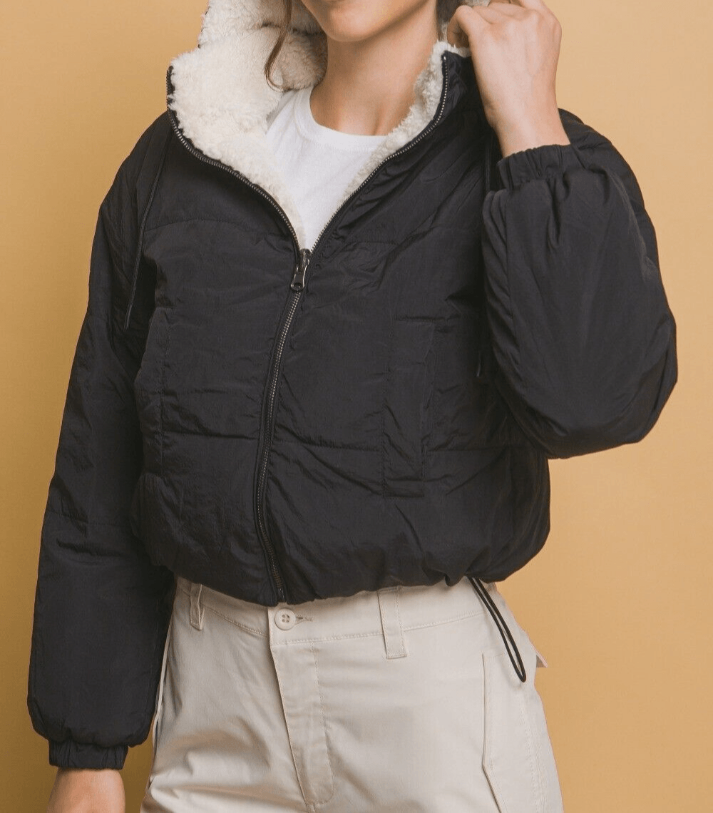 Love Tree Jacket Zip Up Cropped Black Hooded Women Sherpa Fur Lined Reversible 57_24621480-d119-43f6-b021-376caadfd2fc Trendsi