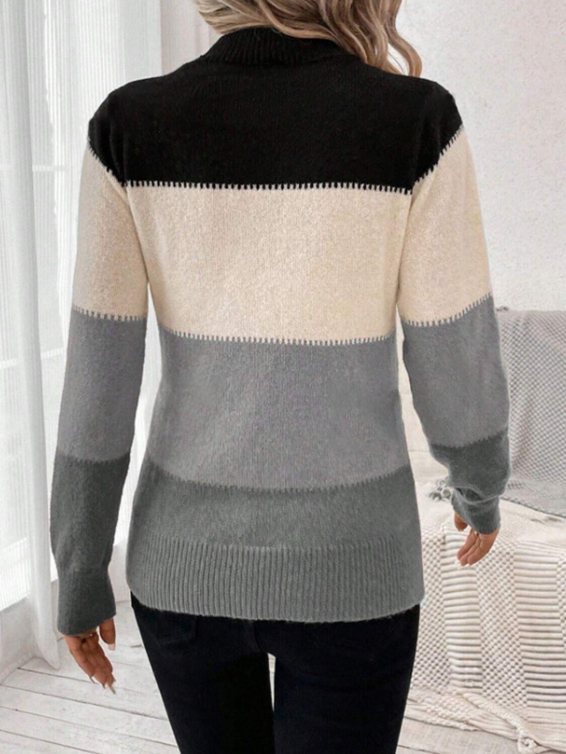 Striped Women Sweater Color Block Mock Neck Long Sleeve Soft Acrylic Pullover 57_2492e508-6bd9-40e1-b513-f57fd5cb4cc8 STYLEINGER