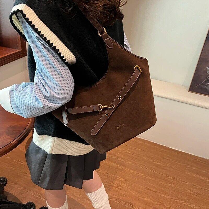 Large Faux Suede Soft Handbags Women's Belt Buckle Style Shoulder Bag Handbags 57_26522534-e4c4-48d5-a3b2-c7c09e5f24f5 STYLEINGER