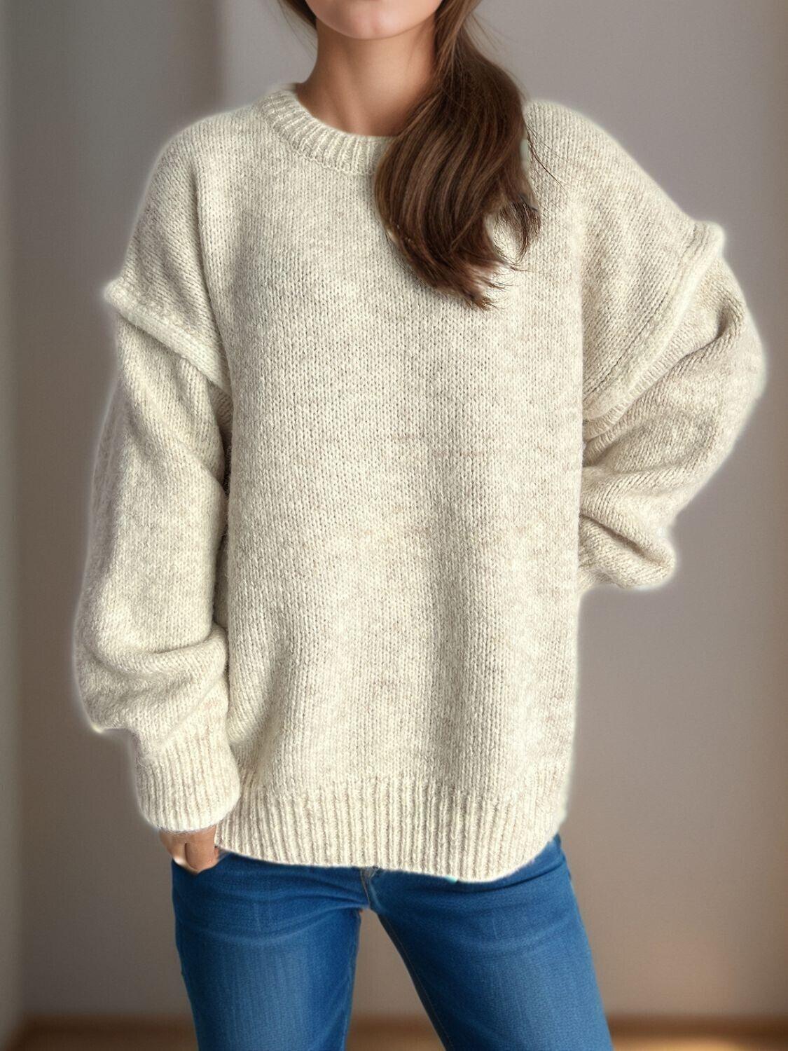 Women Contrast Trim Sweater Round Neck Dropped Shoulder Long Sleeve Pullover 57_2844358e-7a72-4ae5-8fab-8961137e4caa STYLEINGER