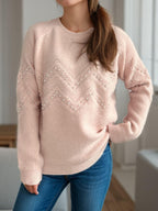 Women Pearl Beaded Sweater Geometric Pattern Round Neck Long Sleeve One Size Dusty Pink One Size 57_2afa923b-ef48-4ab4-8792-6efb00c65c5b STYLEINGER