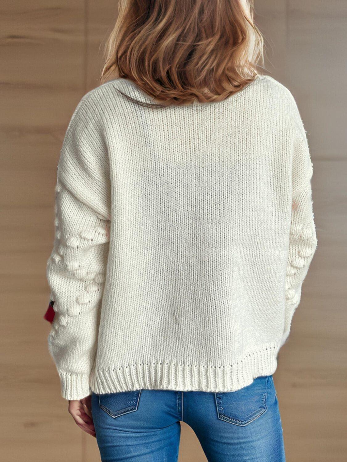 Flower Cardigan Women Knit Single Breasted V Neck Long Sleeve Knitwear
