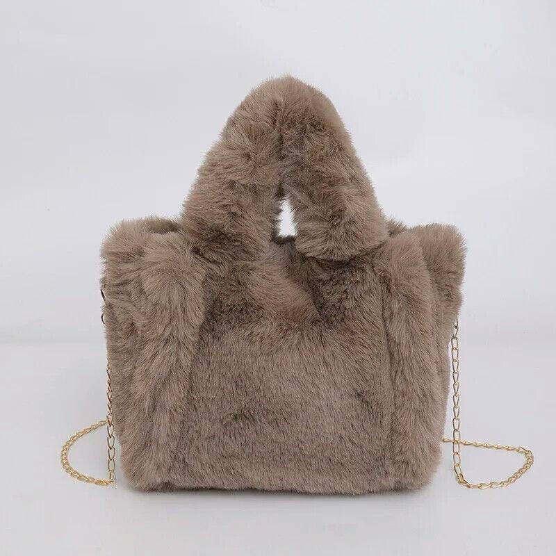 Faux Fur Handbags Women's Small Chain Strap Snap Double Handles Square Crossbody Earth Gray 57_2ee66878-03d4-4521-bb77-d2f228b566c1 STYLEINGER