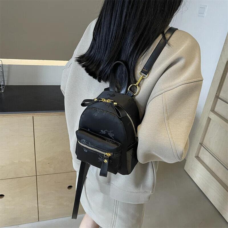 Backpack Mini Floral Embroidered Fabric Zipper Short Handle Outer Pocket Handbag