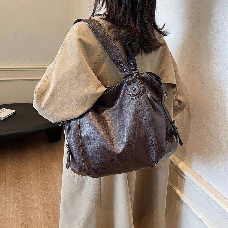 Large Tote Bag Women's Leather Zipper Double Handles Soft Crossbody Bags