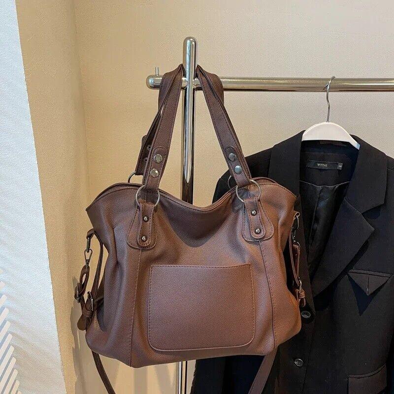 Large Leather Handbags Women Zipper Soft Double Handles Outer Pocket Crossbody Dark Brown 57_383a5f98-874d-4820-9bee-469d3a615b22 STYLEINGER