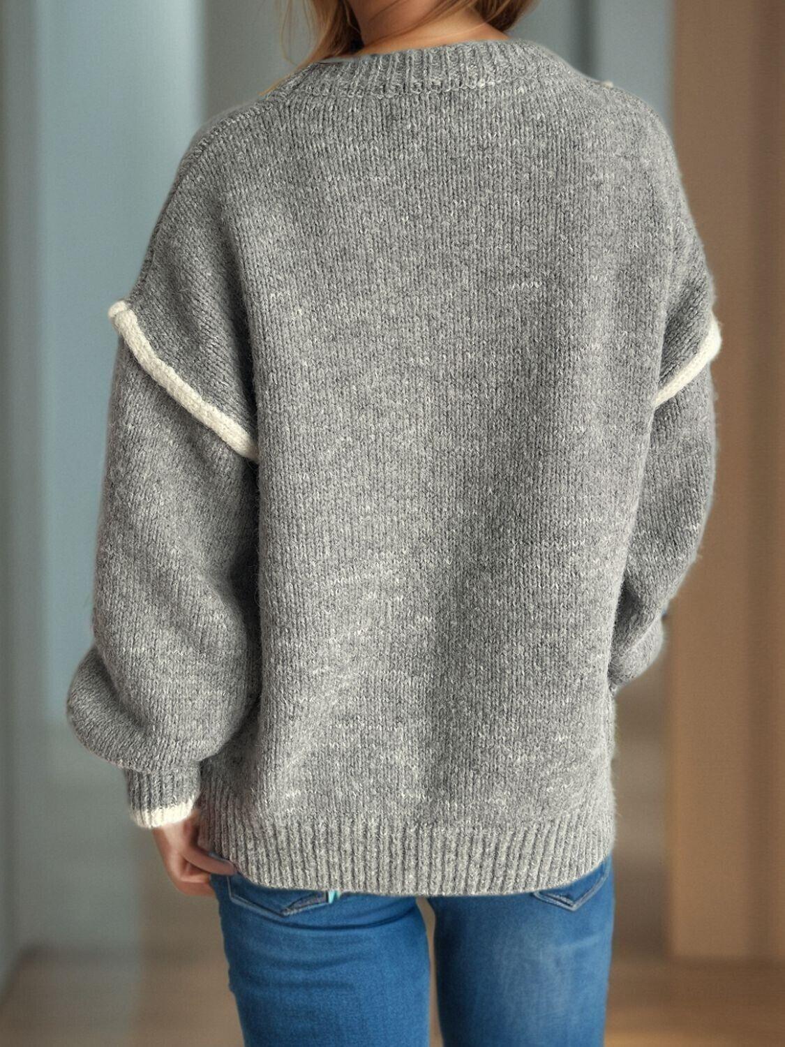 Women Contrast Trim Sweater Round Neck Dropped Shoulder Long Sleeve Pullover 57_385fea70-1777-415c-9a08-c7188dc0a9e2 STYLEINGER