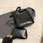 Shoulder Bucket Bags Leather Women's Large 2 in 1 Snap Plaid Stitch Handbags Black 57_387ac3ae-84b7-4377-8deb-4bc63f5ca7d5 STYLEINGER