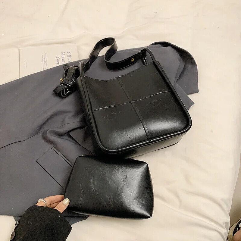 Shoulder Bucket Bags Leather Women's Large 2 in 1 Snap Plaid Stitch Handbags Black 57_387ac3ae-84b7-4377-8deb-4bc63f5ca7d5 STYLEINGER