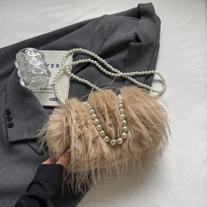 Faux Fur Crossbody Women's Small Kiss Lock Clutch Pearl Strap Tassel Purses Dark Khaki 57_3f73f512-3fcb-4542-8326-8a08f97d0cac STYLEINGER