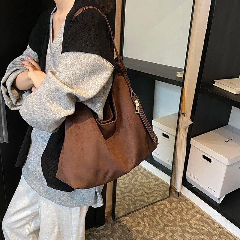 Large Nubuck Leather Hobo Bags Women Snap Soft Handbags with Mini Wallet