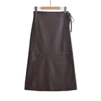 Midi Skirt Women's Faux Leather Lace-up Side A-Line High Waist Wrap Belt Tie 57_40578e66-b1d9-47ee-86df-d34e18ac0178 STYLEINGER