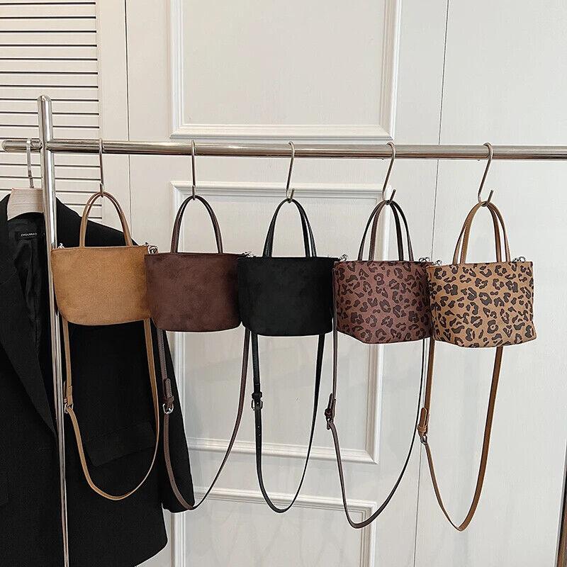 Leopard Mini Crossbody Handbags Soft Sued Leather Zipper Tote Women Square Purse