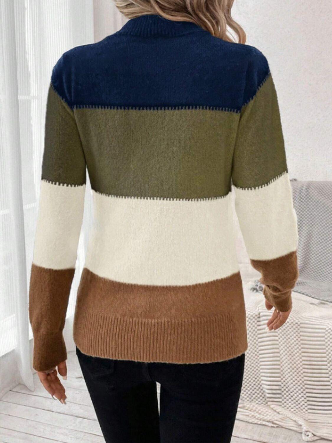 Striped Women Sweater Color Block Mock Neck Long Sleeve Soft Acrylic Pullover 57_42e4abb7-2898-49e8-bf7b-e99a8e6d9bef STYLEINGER