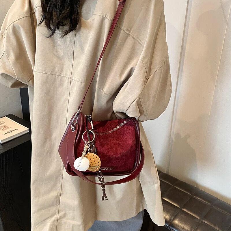 Nubuck Leather Women Crossbody Bags Mini Zipper Tassel Accessories Short Handle