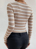 Striped Sweater Notched Square Neck Slim Long Sleeve Knit Women Short Top 57_45a78320-d199-4eae-9a53-df475299d670 STYLEINGER