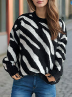 Women Knit Sweater Zebra Contrast Pattern Round Neck Long Sleeve Pullover 57_45e50be0-172b-497a-bb0b-984746c39163 STYLEINGER