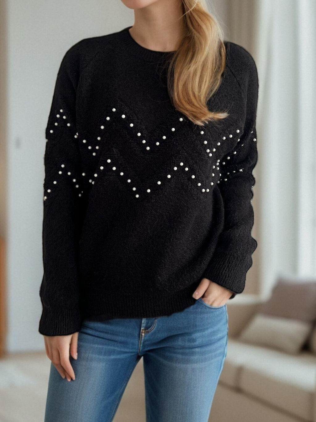Women Pearl Beaded Sweater Geometric Pattern Round Neck Long Sleeve One Size 57_49f65eed-16cf-4e54-a5fc-bc172a24d70c STYLEINGER