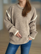 Women Contrast Trim Sweater Round Neck Dropped Shoulder Long Sleeve Pullover 57_4ab10901-14d3-45c9-845a-4f50bb366602 STYLEINGER