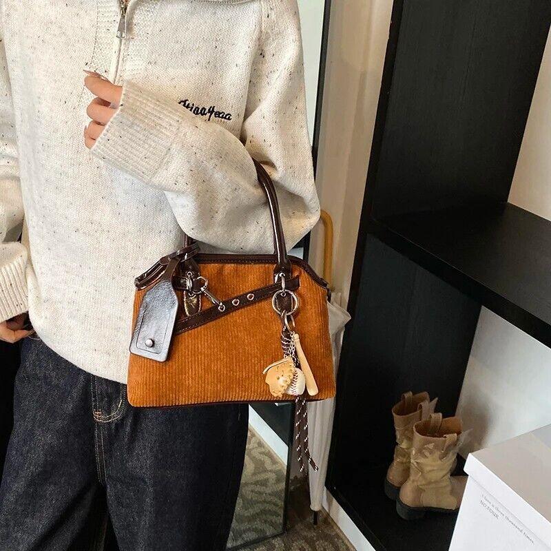 Tote Bags Small Small Corduroy Leather Patchwork With Rope Tassel Accessories