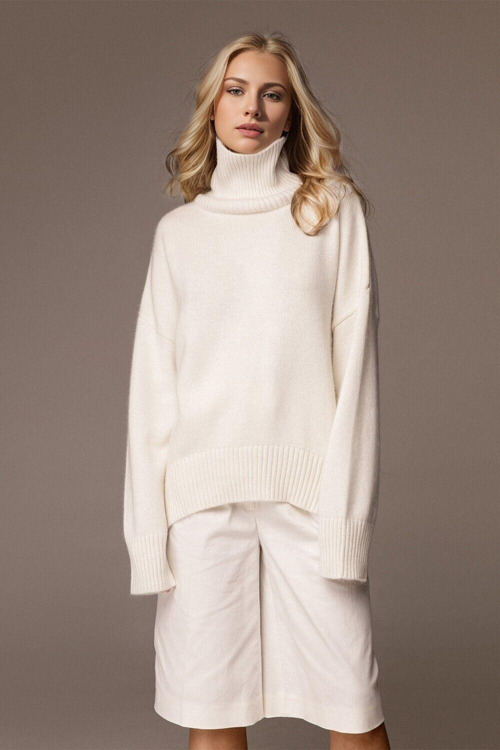 Basic Bae Turtleneck Sweater Women Solid Viscose Long Sleeve Oversized Knitwear