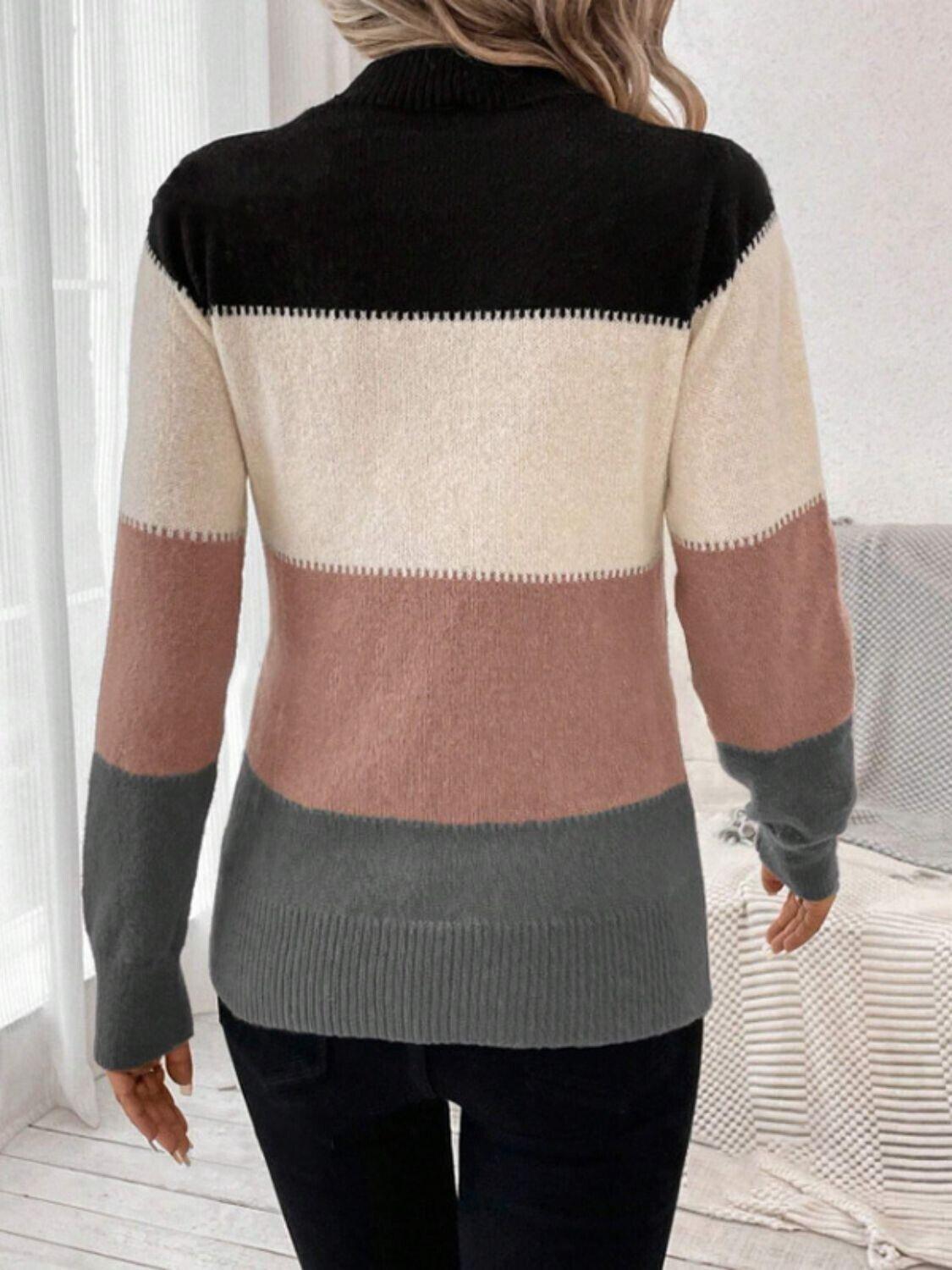 Striped Women Sweater Color Block Mock Neck Long Sleeve Soft Acrylic Pullover 57_4cdea1ba-bf76-4886-a1f0-a36e537b090b STYLEINGER