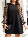 Black Mini Dress Butterfly Mesh Long Sleeve Round Neck Semi-sheer 57_52bc52c4-e31b-4301-a97c-d863b411a2f6 STYLEINGER