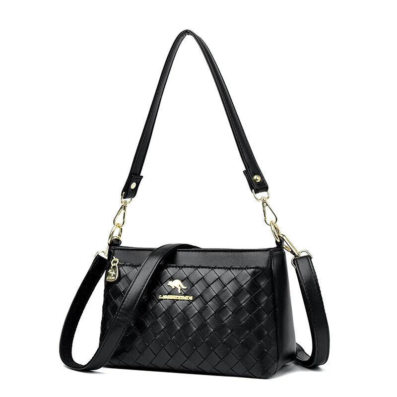 Genuine Leather Woven Diamond Pattern Crossbody Bags Women Small Zipper Purses