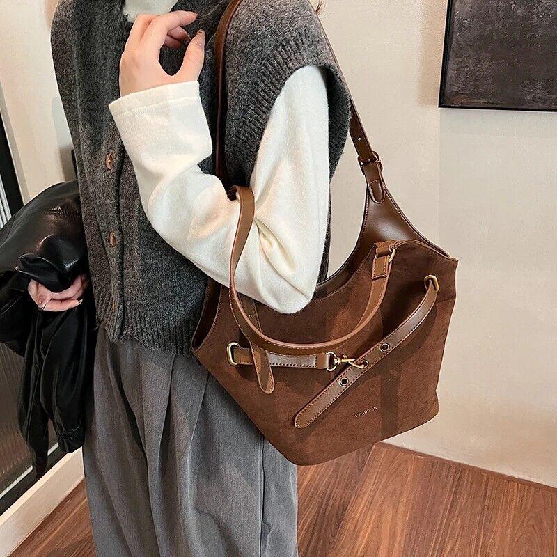 Large Faux Suede Soft Handbags Women's Belt Buckle Style Shoulder Bag Handbags 57_54d25704-517f-4196-bb57-ecfe0bf3c025 STYLEINGER