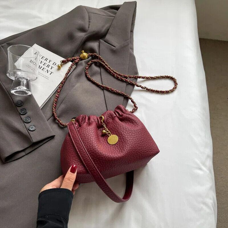 Mini Bucket Drawstring Bags Chain Strap Tassel Women's Soft Leather Crossbody Burgundy 57_5646f679-e62d-4971-b5ec-12128f025d94 STYLEINGER