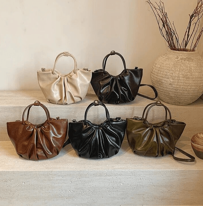 Tote Bags Medium Soft Pleated Leather Women Zipper Rushed Crossbody Bags