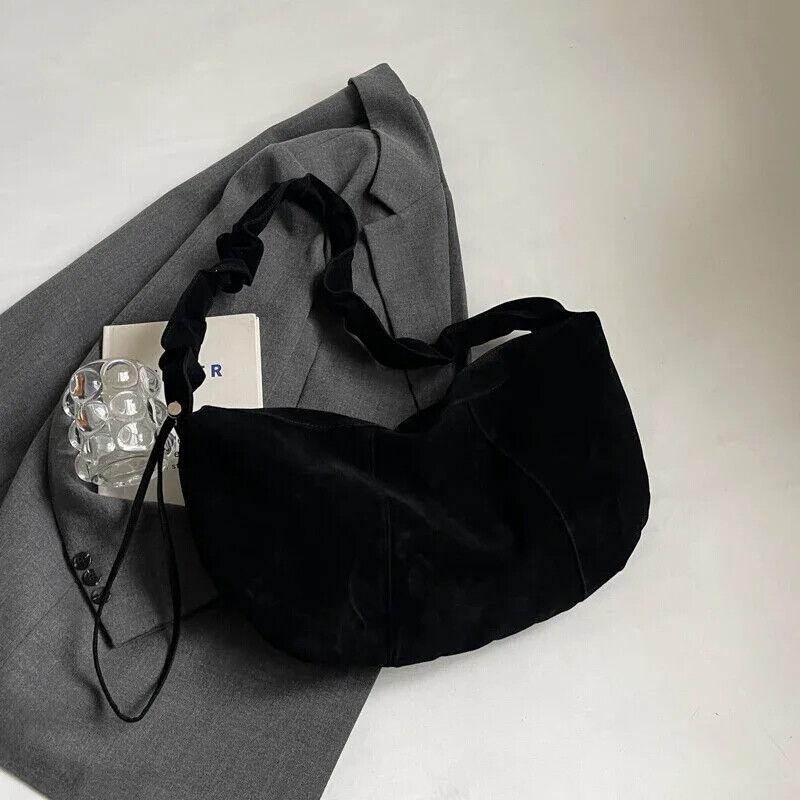 Hobo Bags Nubuck Velvet Leather Women's Large Ruffle Shoulder Strap Zip Handbags Black 57_58900ddf-9b67-4ed2-9895-3d4d28464f72 STYLEINGER