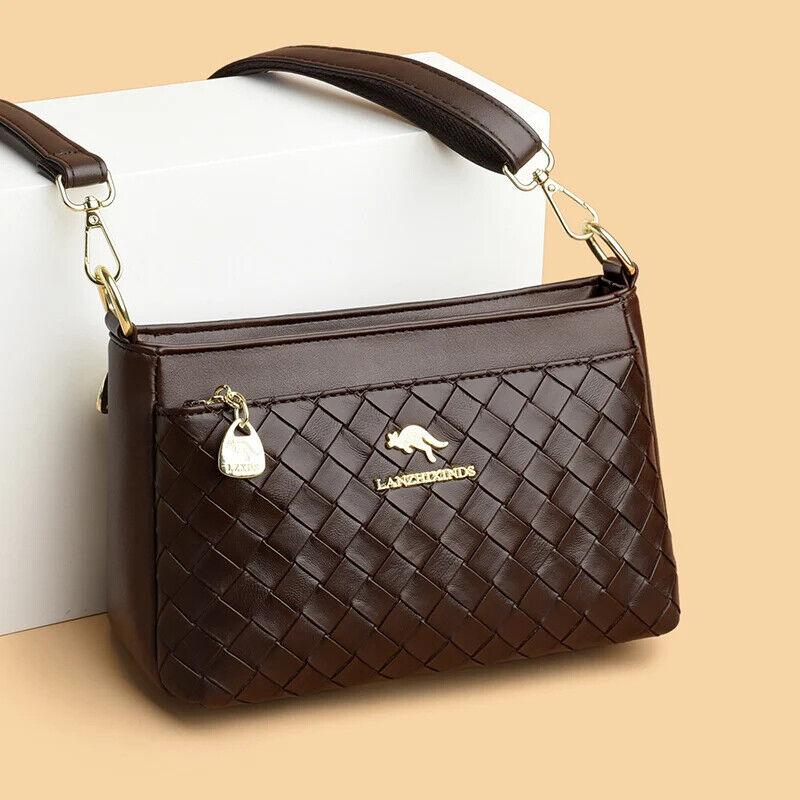 Genuine Leather Woven Diamond Pattern Crossbody Bags Women Small Zipper Purses