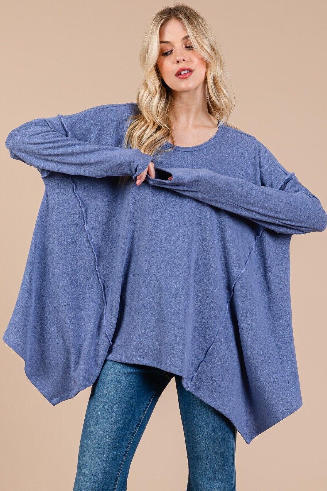Ces Femme Top Oversized Women Asymmetrical Long Sleeve Dusty Blue Exposed Seams 57_5a4dc195-8937-4436-8d71-a2f0c185c47a Trendsi
