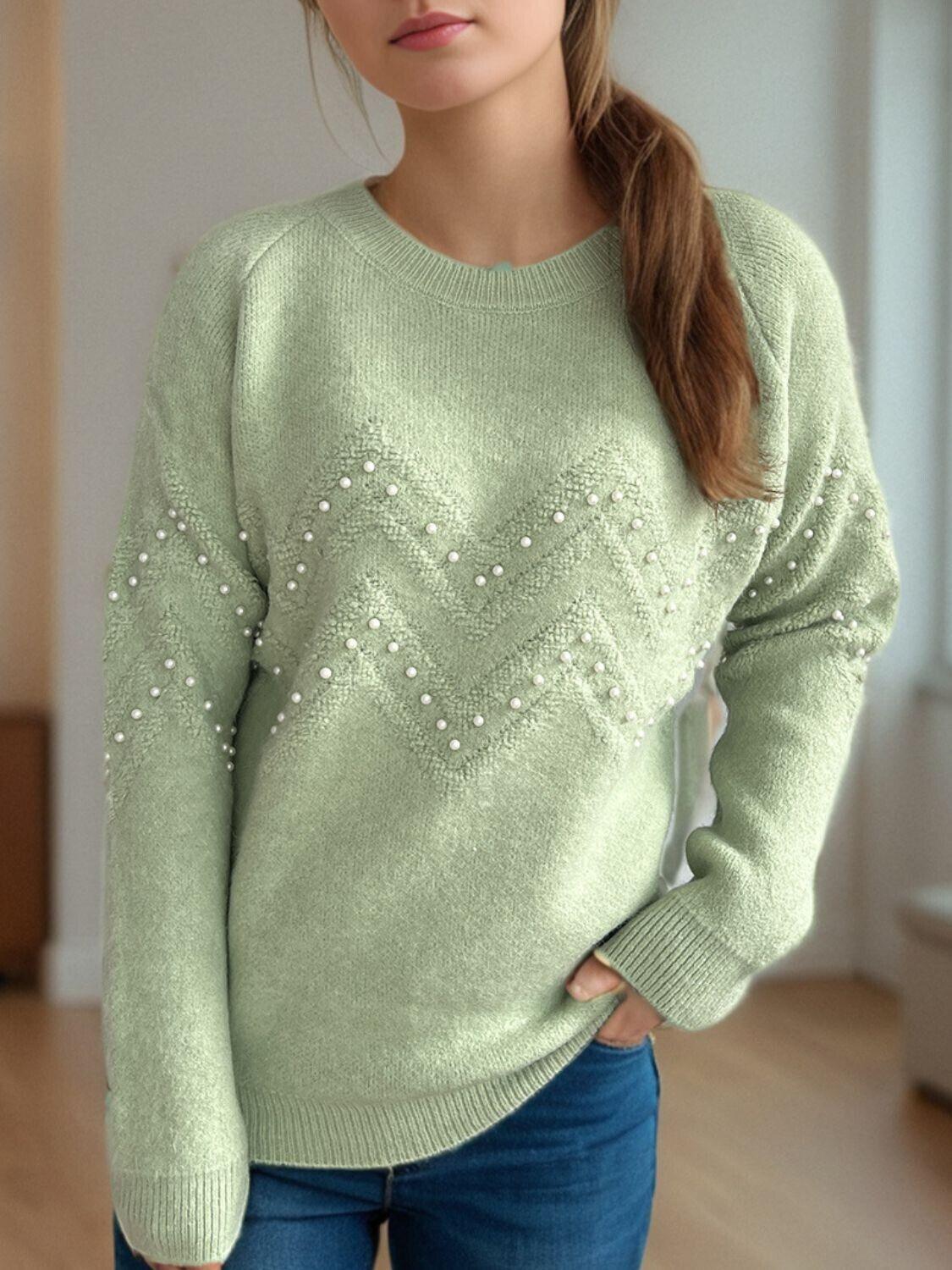 Women Pearl Beaded Sweater Geometric Pattern Round Neck Long Sleeve One Size 57_5a88628a-2ec0-4cab-a47e-ec09246d237c STYLEINGER