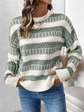 Sweater Contrast Striped Round Neck Long Sleeve Women's Soft Casual Knitwear 57_5c3450f0-cf71-44bf-ae49-65839eacf51c STYLEINGER