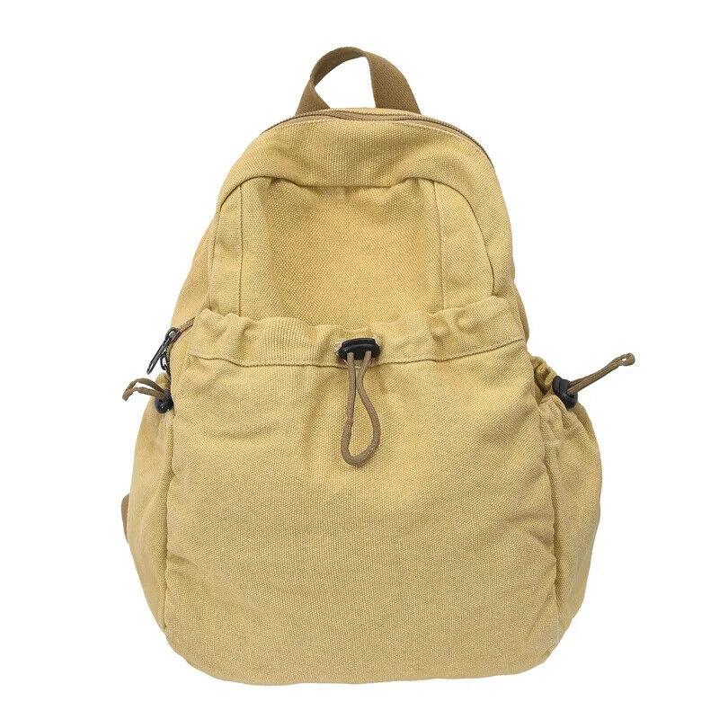 Canvas Backpacks Medium Zipper Drawstring Outer Pocket Casual Shoulder Bags