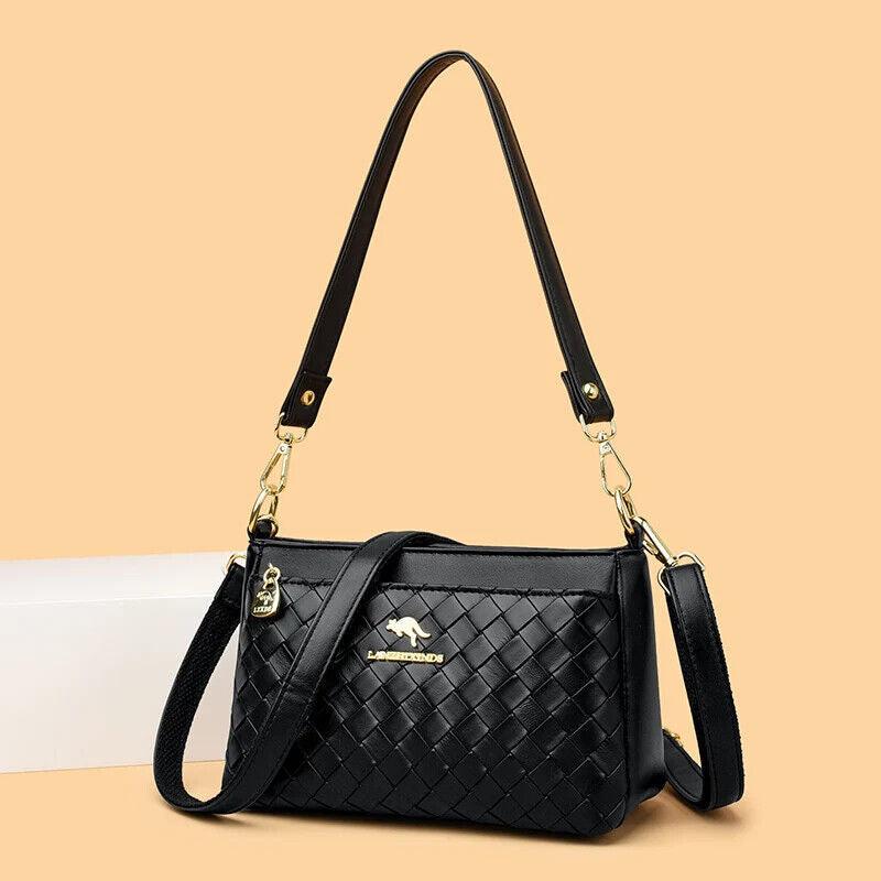 Genuine Leather Woven Diamond Pattern Crossbody Bags Women Small Zipper Purses