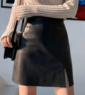 Leather Mini Skirt Black Front Slit A-Line Women's Fashionable Solid Short Skirt 57_5e12bf03-a5ae-4c5a-96fe-f49451eb9e62 STYLEINGER