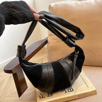 Large Nubuck Leather Patch Crescent Shoulder Bag Zipper Women's Soft Purses Black 57_61e8c5fd-e408-40e1-9acf-ab32b3599f99 STYLEINGER