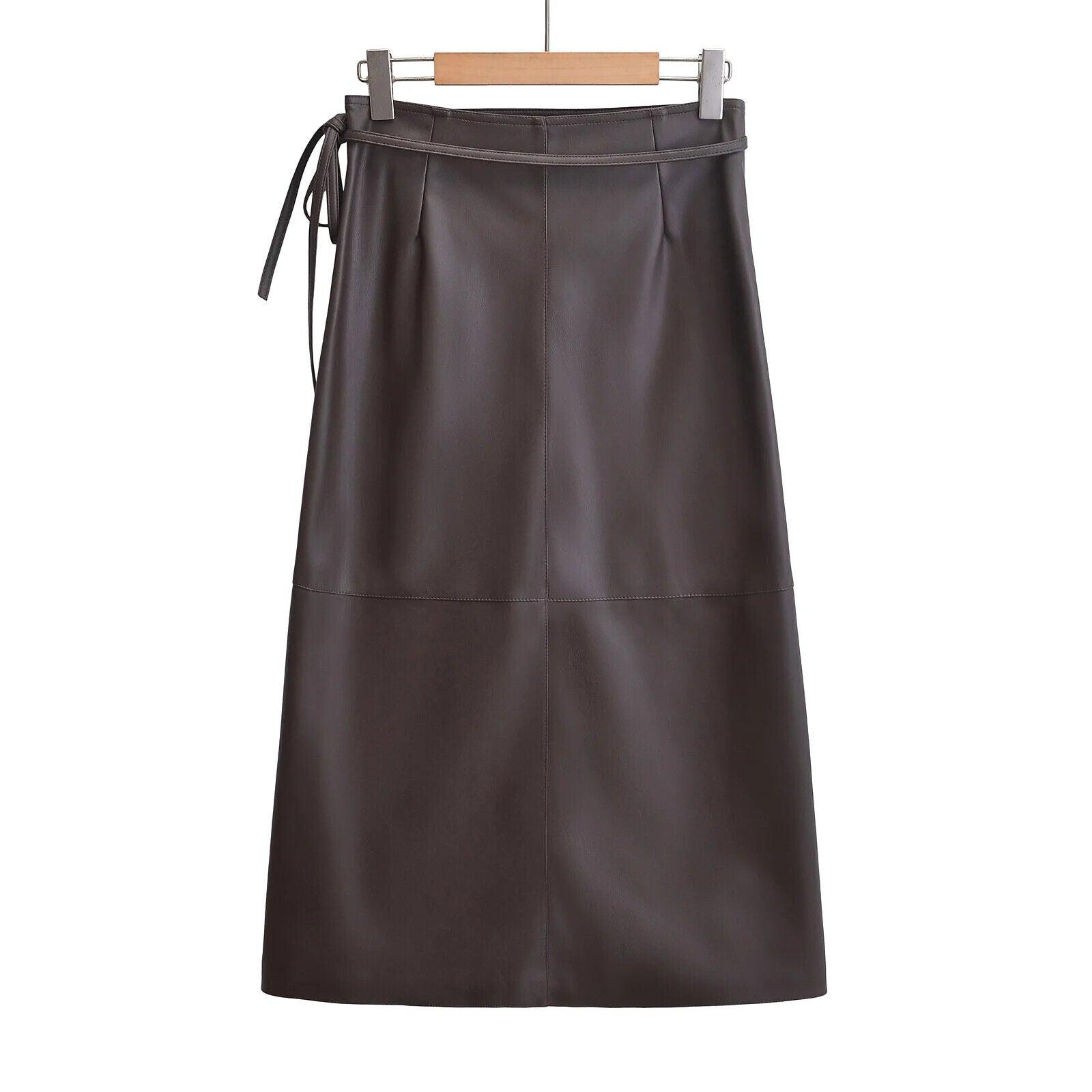 Midi Skirt Women's Faux Leather Lace-up Side A-Line High Waist Wrap Belt Tie 57_62a5d90e-3fa0-4a10-9b49-bb098532828f STYLEINGER