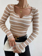 Striped Sweater Notched Square Neck Slim Long Sleeve Knit Women Short Top 57_69af1634-dd32-486f-98b6-7c186883252b STYLEINGER