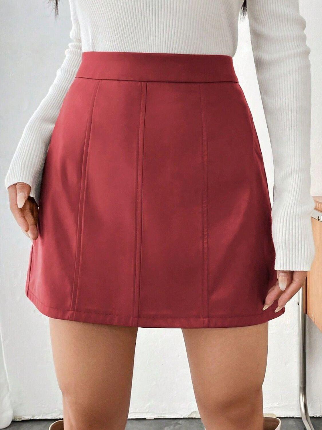 Mini Skirt Faux Leather Zipper A-Line Solid Women's Basic Style Short Skirts